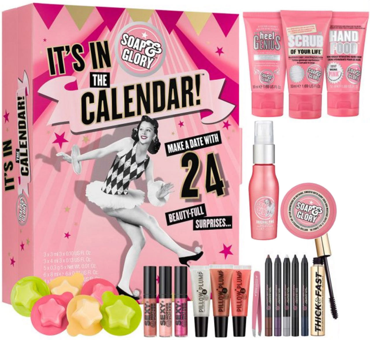 Calendrier de l'avent pour adulte 2018 Soap & glory, calendrier plein de cadeaux beauté