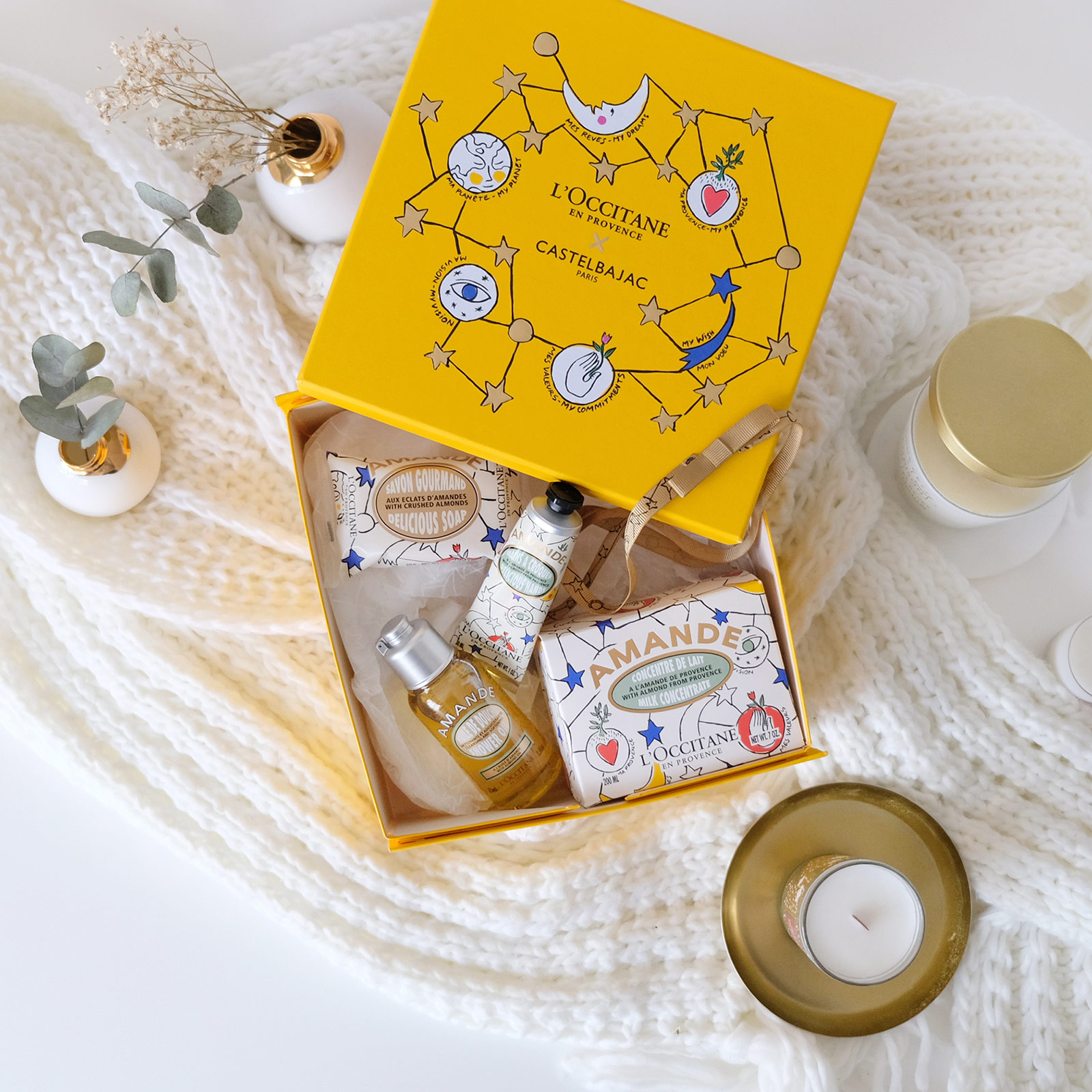 Coffret cadeau Noël soin du corps amande l'Occitane x Castelbajac